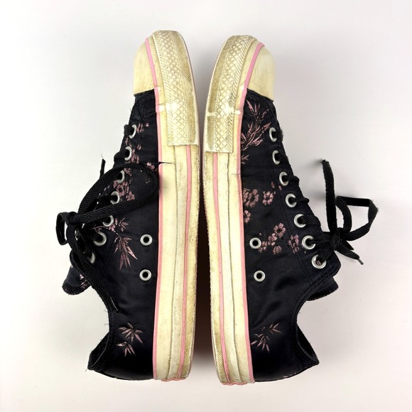 VTG Y2K Converse Black Satin Sneakers Sz M9 W11 Pink Cherry Blossom Embroidery - Picture 5 of 15
